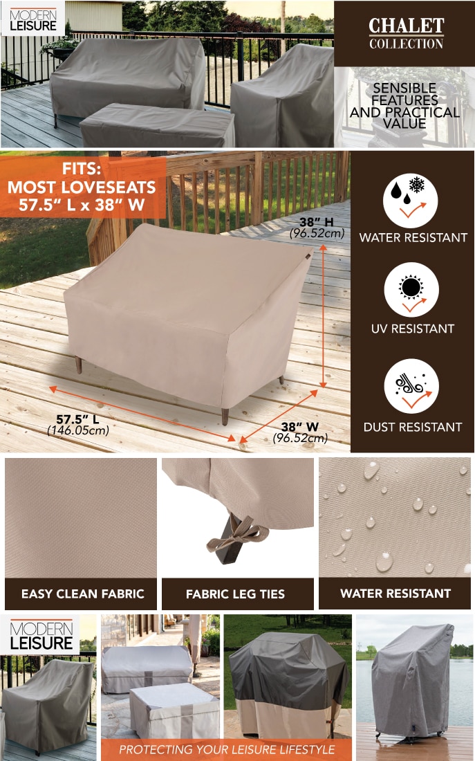 MODERN LEISURE Chalet Water Resistant Outdoor Patio Loveseat Cover, 57.